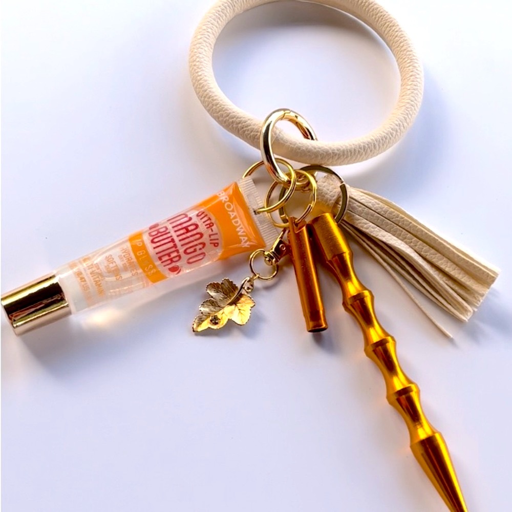 Falling Leaves - Metallic Orange Gold & Ivory Bracelet Safety Keychain